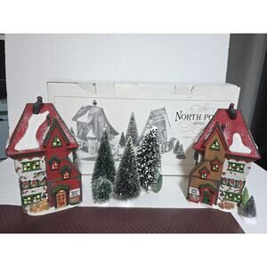 Department 56 Heritage Village Lot Of 7. Tree, Road, Doll And Teddybear Shops.